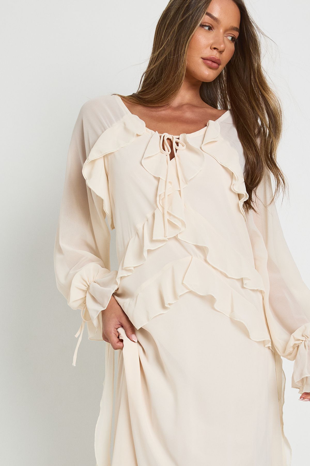 Ruffle Front Smock Maxi Dress