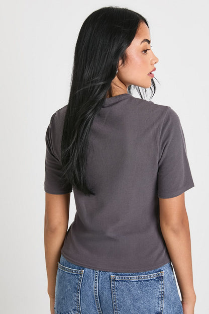 Rib Cinched Waist Seam Detail Fitted Top