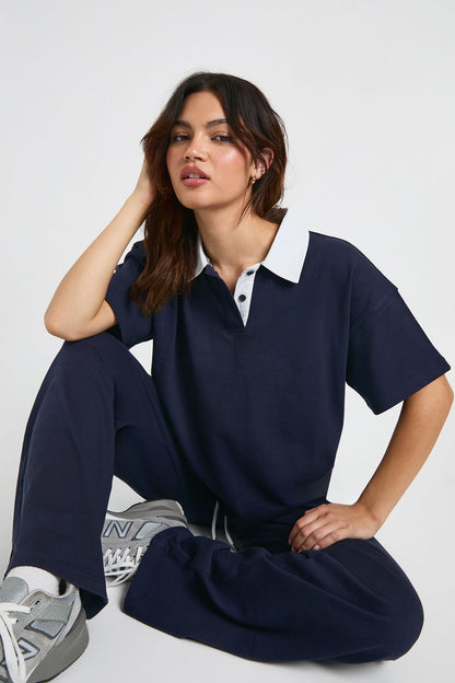 Contrast Collar Boxy Polo Top