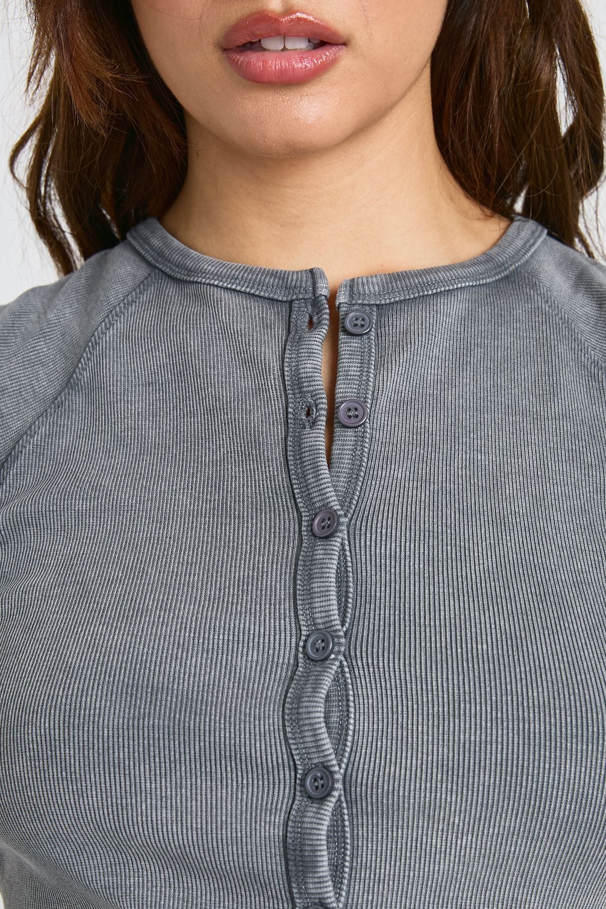 Acid Wash Button Through Cap Sleeve Top