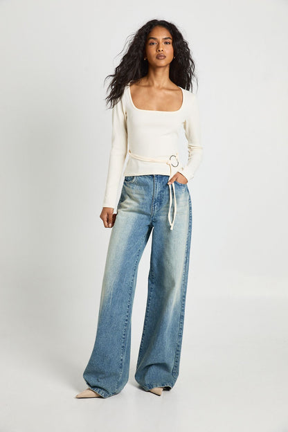 Ribbed Long Sleeve Ring Detail Top