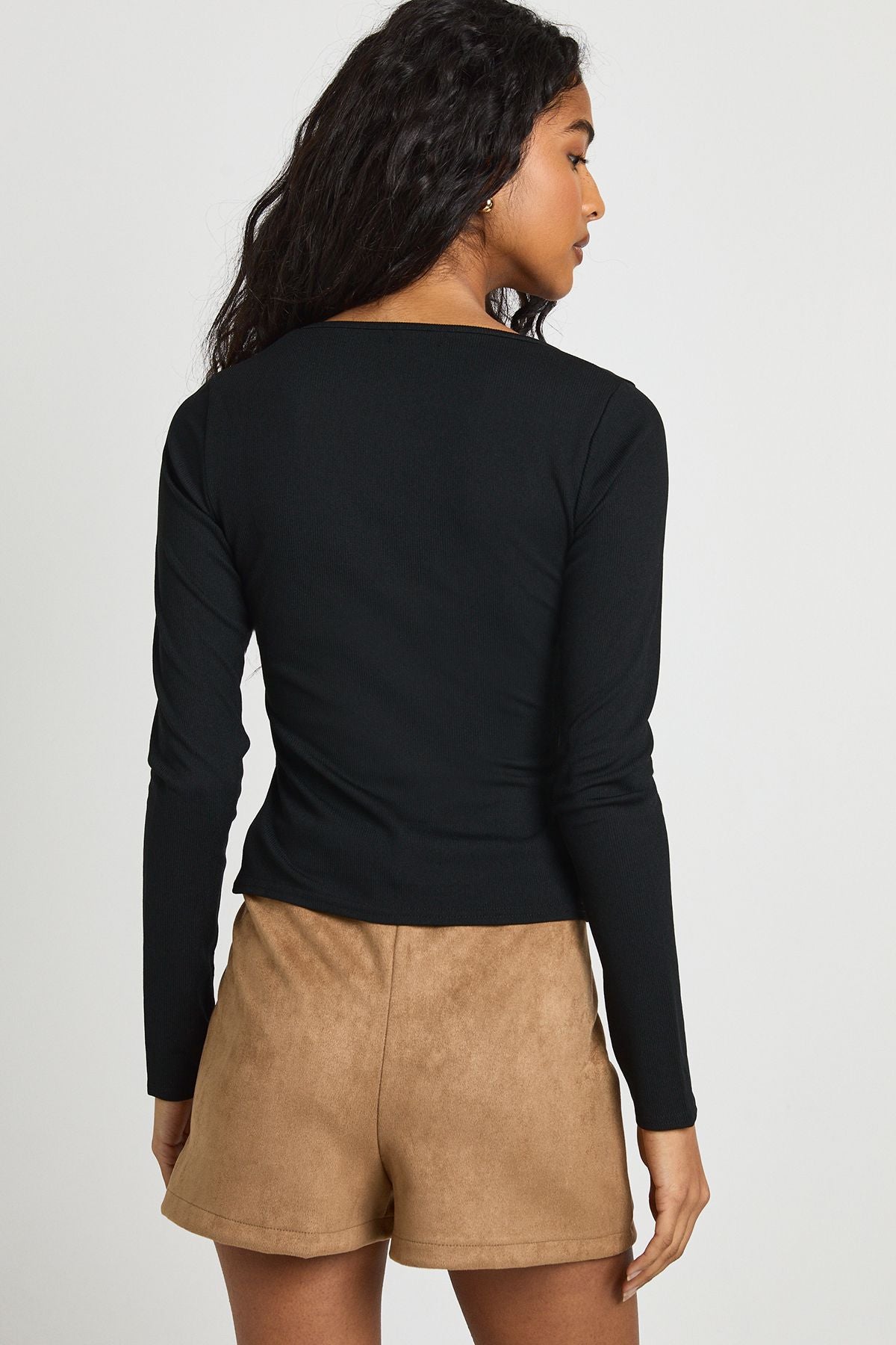 Ribbed Long Sleeve Ring Detail Top