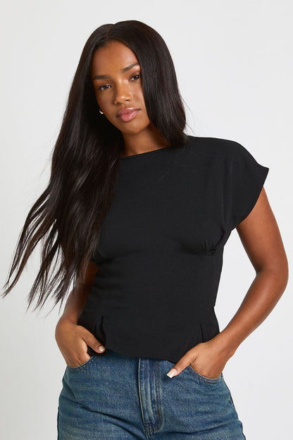 Crepe Sleeveless Cinched Waist Top