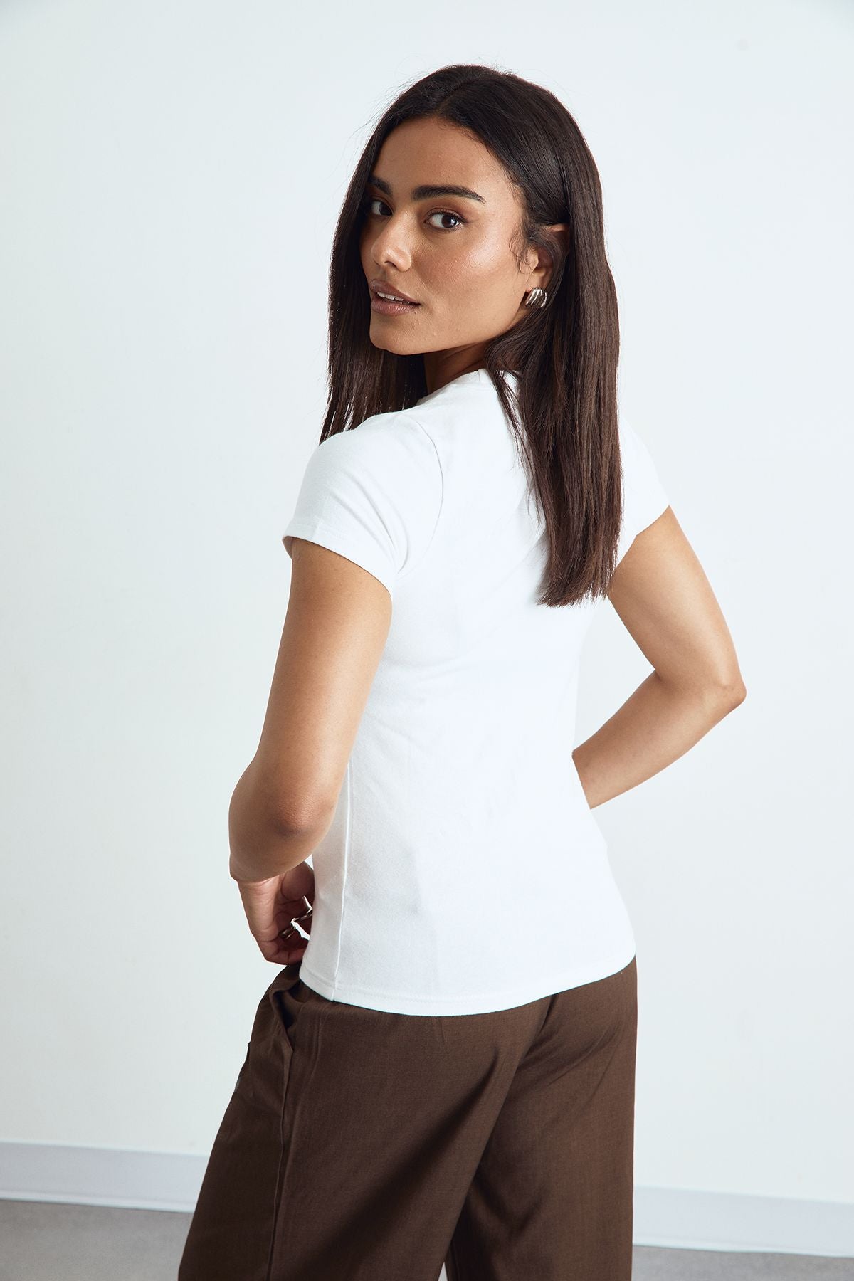 Basic Short Sleeve Longline Fitted Top