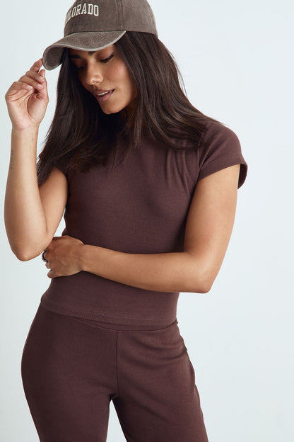 Basic Rib Short Sleeve Fitted Top