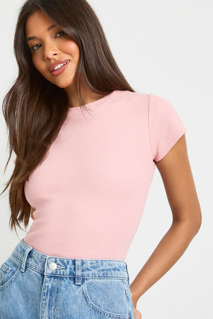Basic Rib Short Sleeve Fitted Top