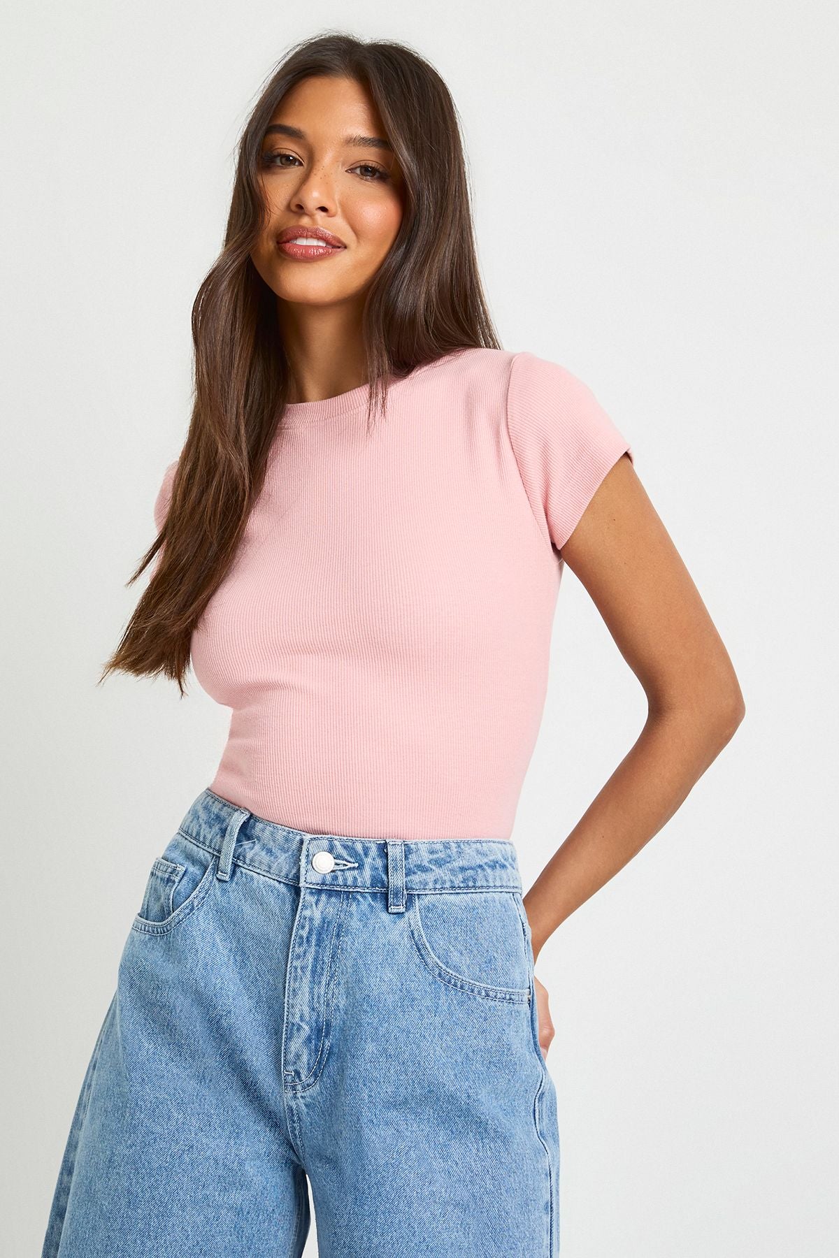 Basic Rib Short Sleeve Fitted Top