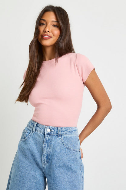 Basic Rib Short Sleeve Fitted Top