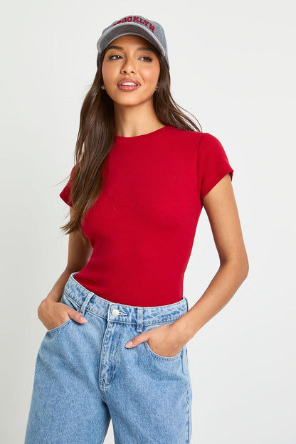 Basic Rib Short Sleeve Fitted Top