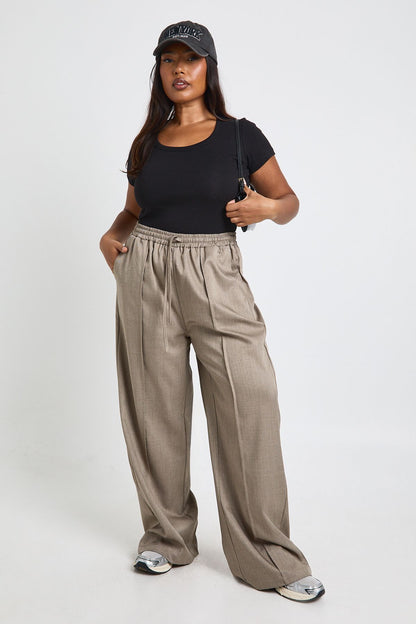 Plus Basic Rib Scoop Neck Fitted Short Sleeve Top
