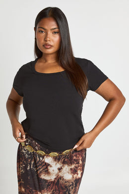 Plus Basic Square Neck Short Sleeve Top
