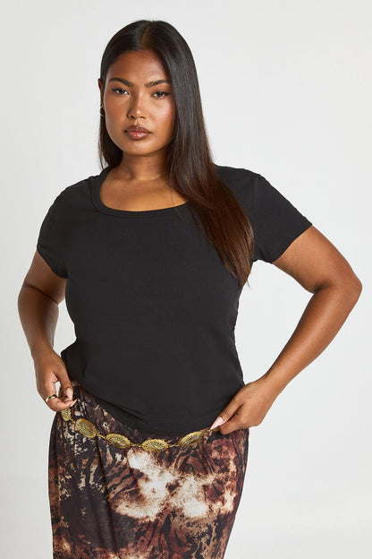 Plus Basic Square Neck Short Sleeve Top