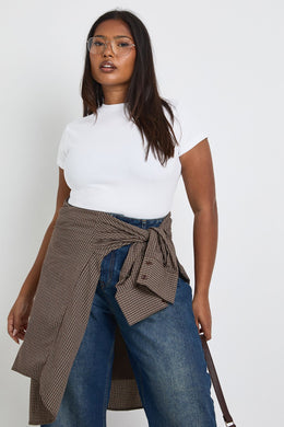 Plus Basic Rib Short Sleeve Fitted Top