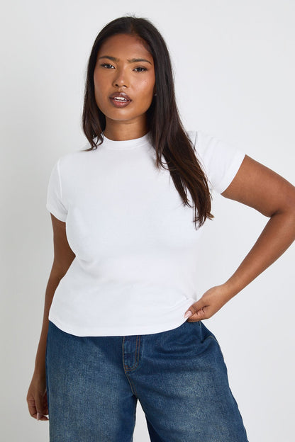 Plus Basic Rib Short Sleeve Fitted Top