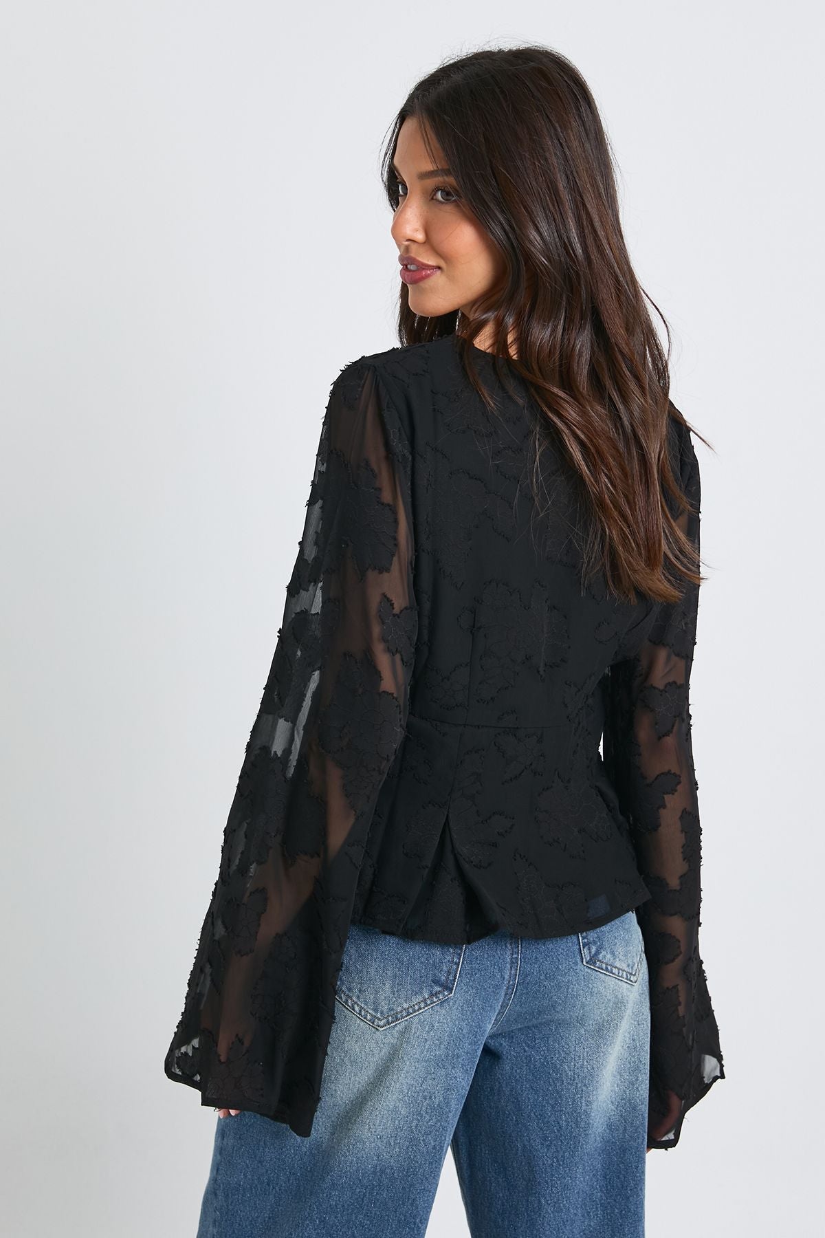 Floral Textured Button Down Blouse