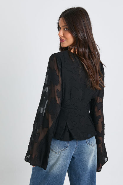 Floral Textured Button Down Blouse