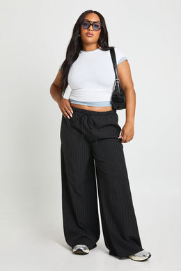Plus Woven Pinstripe Elasticated Waist Trouser