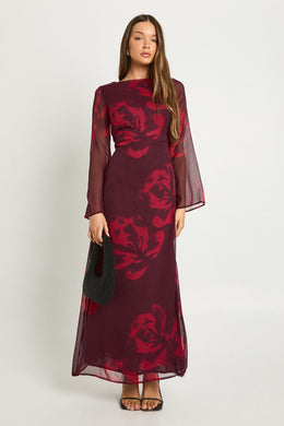 Floral Long Sleeve Slip Dress