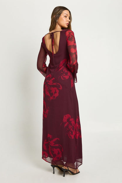 Floral Long Sleeve Slip Dress