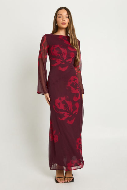 Floral Long Sleeve Slip Dress