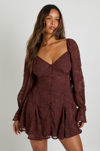 Burnout Floral Godet Hem Mini Dress