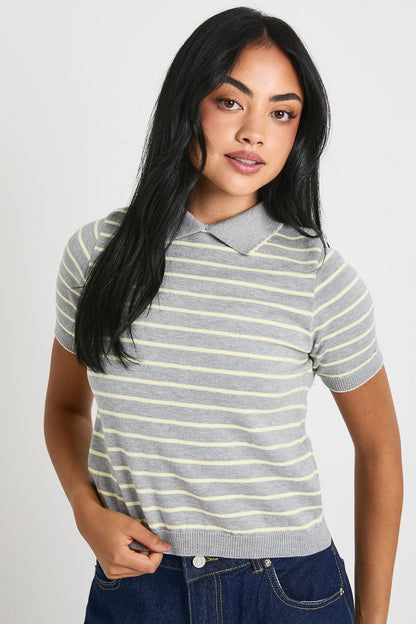 Scallop Edge Collar Stripe Knitted Top