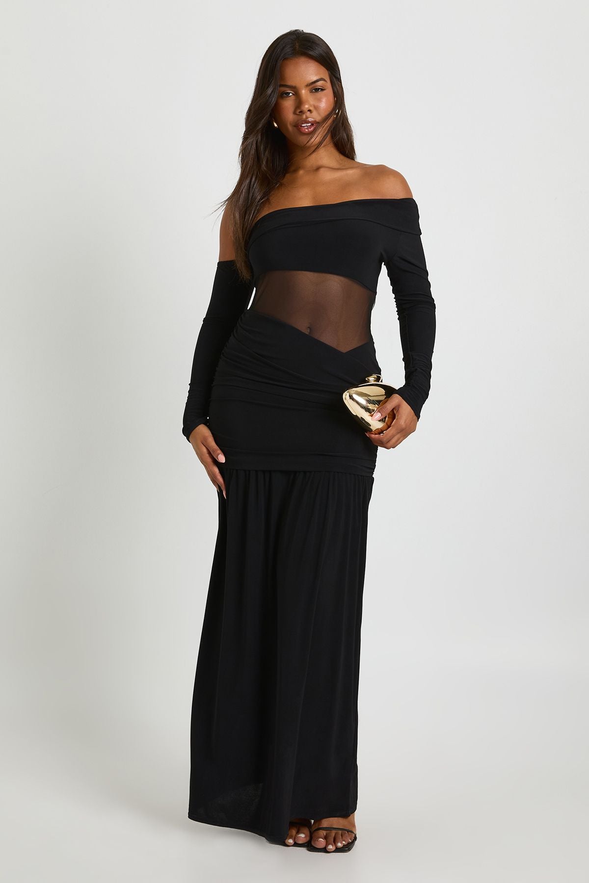 Asymmetric Mesh Cut Out Maxi Dress