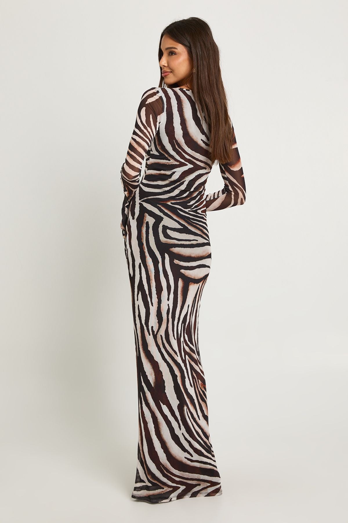 Zebra Printed Long Sleeve Maxi Dress