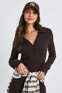 Brushed Rib Button Through Long Sleeve Shirt