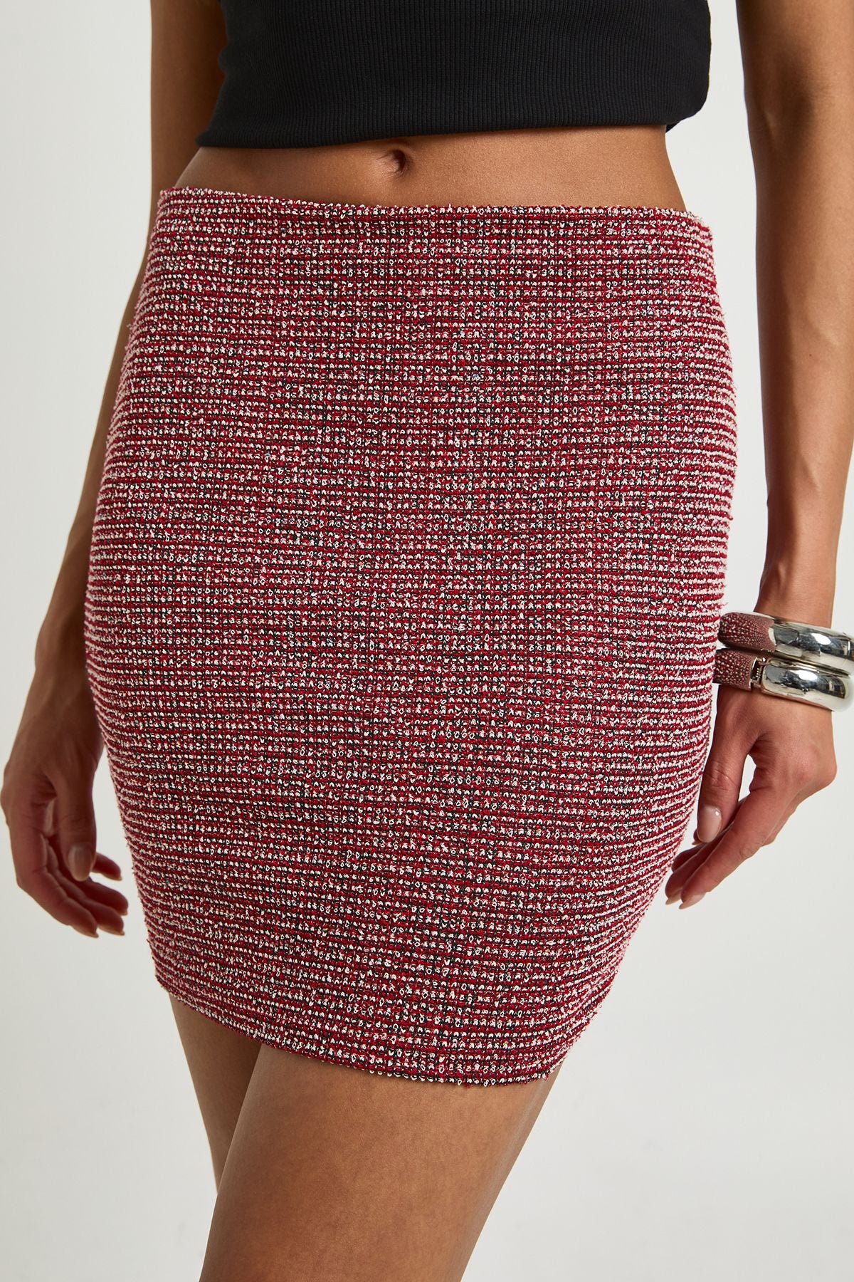 Glitter Dogtooth Mini Skirt