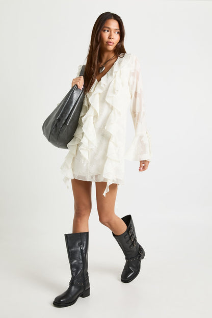 Burnout Floral Ruffle Shift Dress