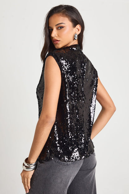 Sequin High Neck Ruched Top
