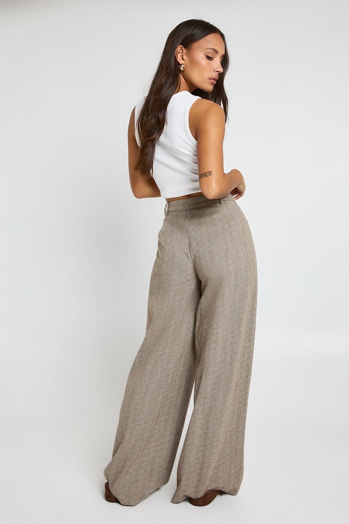 Herringbone Wide Leg Trouser