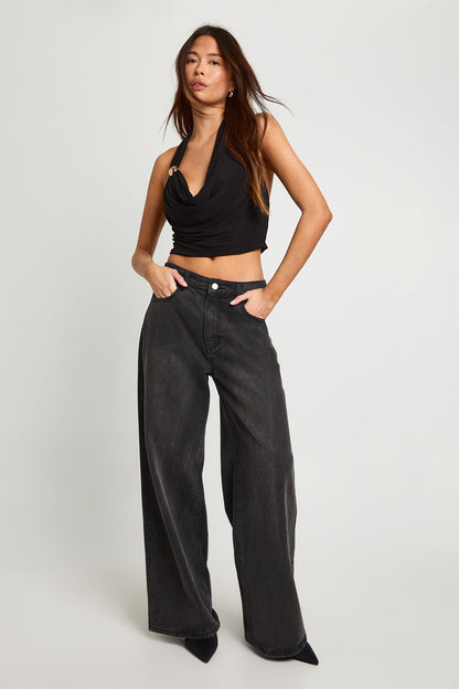 Cowl Neck Trim Halter Top
