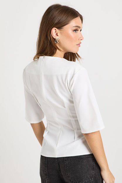 Woven Marl Cinch Waist Top