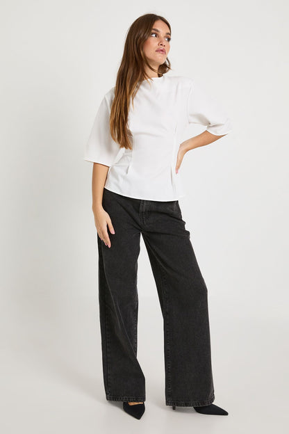 Woven Marl Cinch Waist Top
