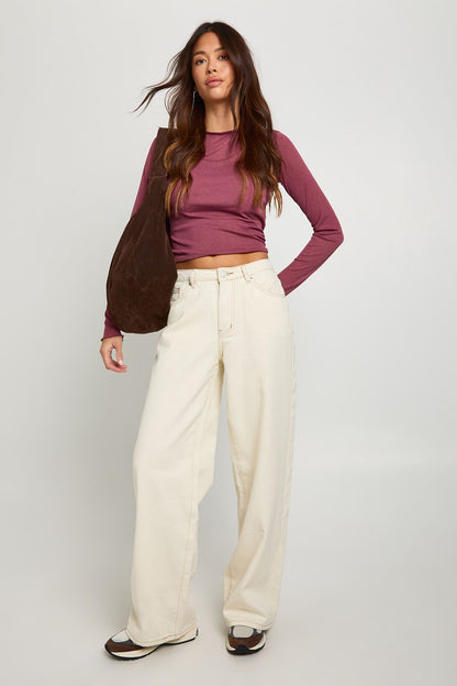 Textured Mesh Long Sleeve Top With Inner Vest Top