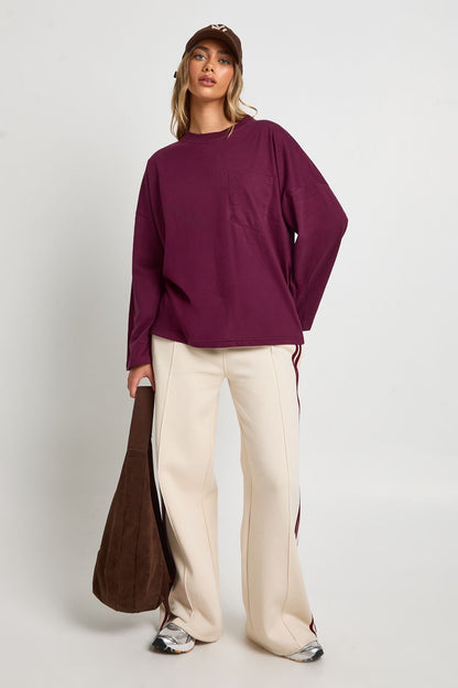 Cotton Pocket Front Long Sleeve Top