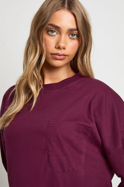 Cotton Pocket Front Long Sleeve Top
