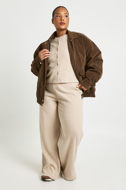 Plus Button Front Knitted Soft Rib Top