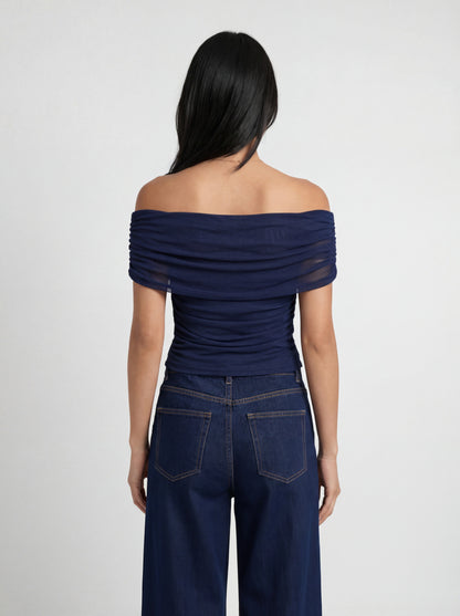 Plus Mesh Bardot Ruched Top