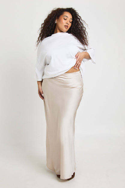 Plus Satin Asymmetric Maxi Skirt