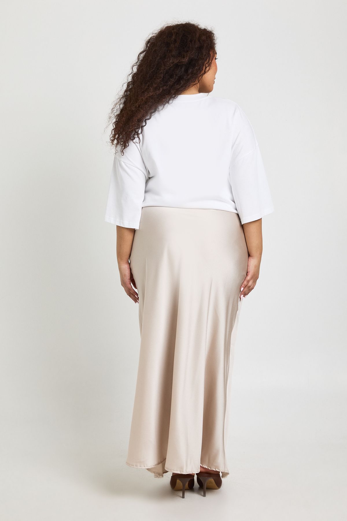 Plus Satin Asymmetric Maxi Skirt