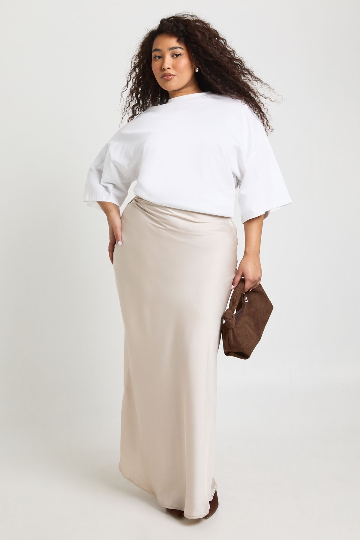 Plus Satin Asymmetric Maxi Skirt