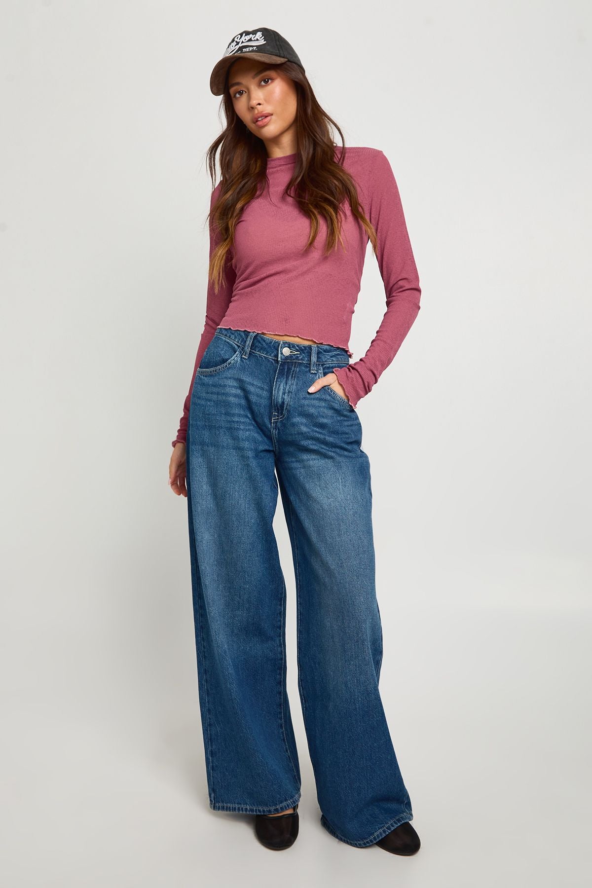 Ribbed Textured Mesh Long Sleeve Top