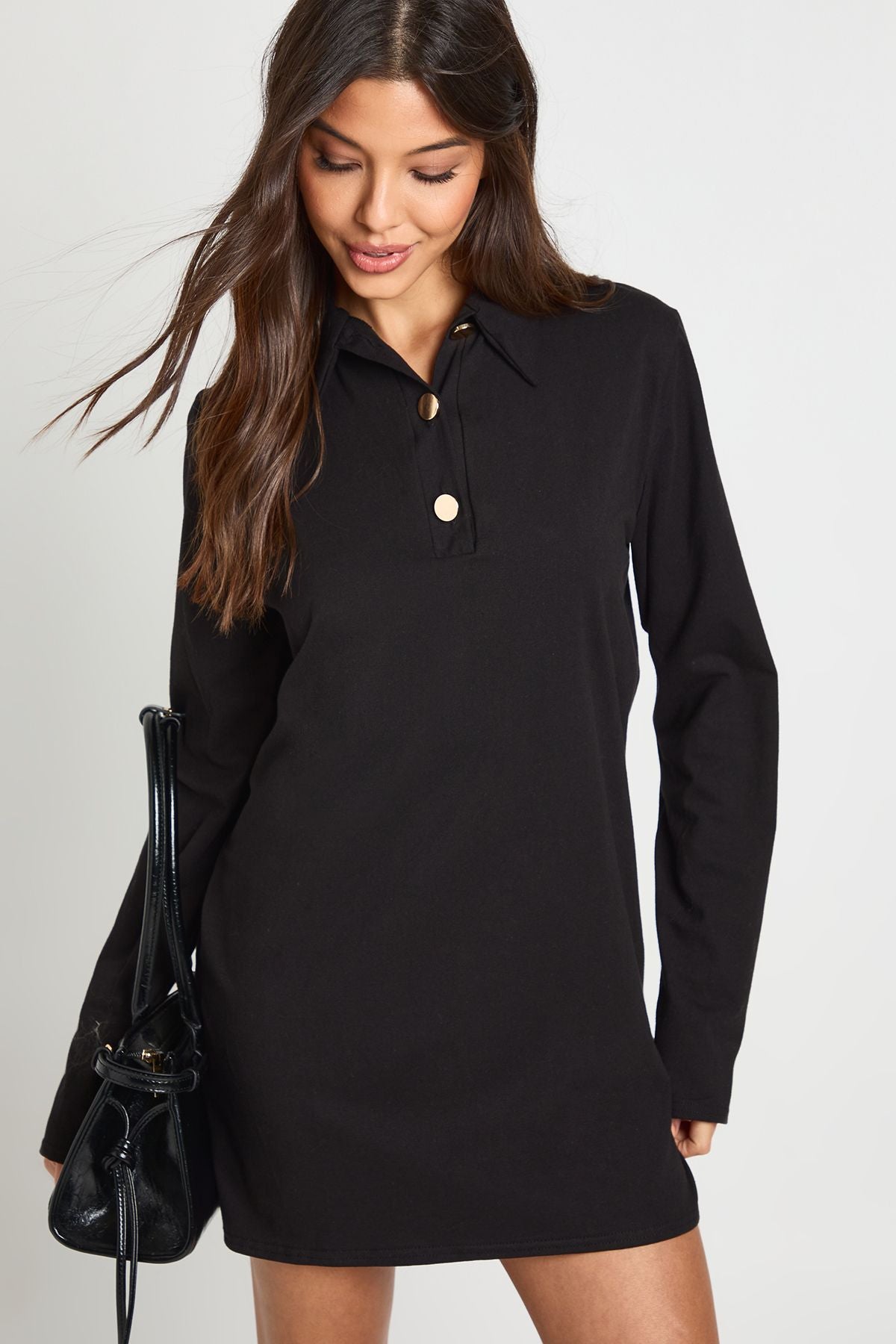 Collared Gold Button Tshirt Dress