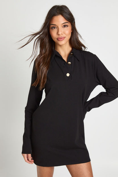Collared Gold Button Tshirt Dress