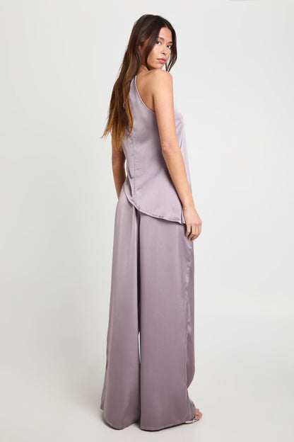 Halterneck Asymmetric Satin Cami & Trouser Co-ord