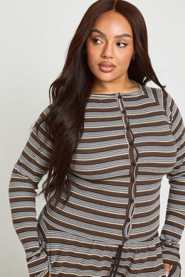 Plus Stripe Button Down Long Sleeve Top
