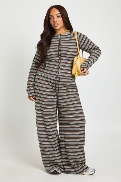Plus Stripe Button Down Long Sleeve Top